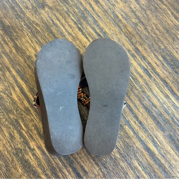 Roper VTG Y2K Brown Island Girl Tropical Orange Beaded Platform Sandals 5.5/6 - Picture 4 of 6